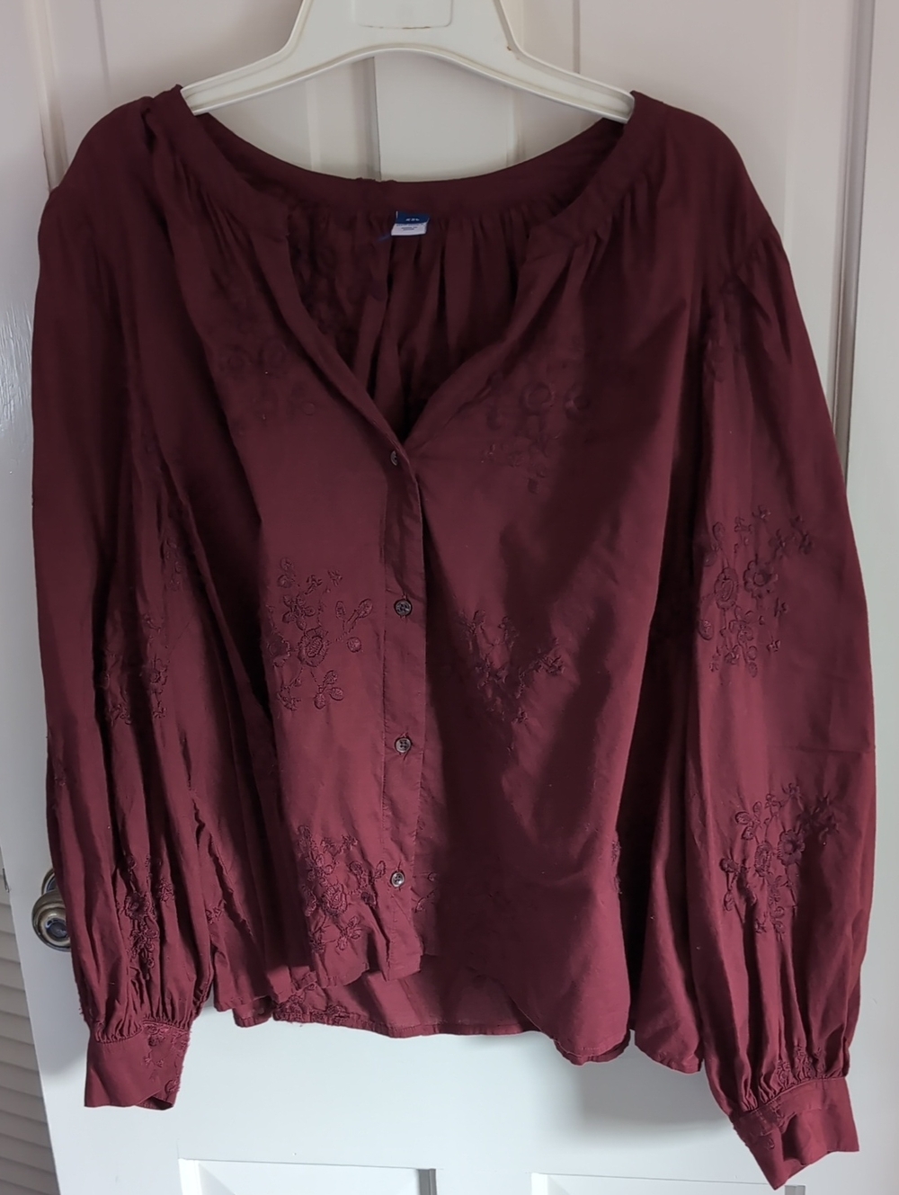 Old Navy Burgundy Embroidered Button-Front Blouse